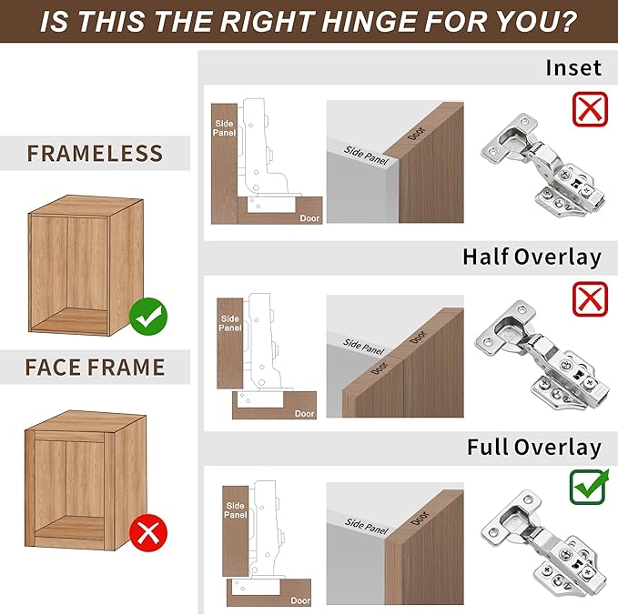 10 Pack Full Overlay Soft Close Cabinet Hinges 105° Frameless 3 Way Adjustable Soft Close Hinges for Cabinet Doors Kitchen Cabinet Door Hinges with Screws Bright Nickel