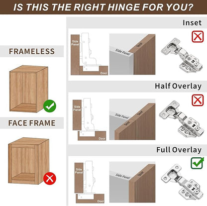 6 Pack Full Overlay Soft Close Cabinet Hinges Kitchen Cabinet Door Hinges with Screws 105° Frameless 3 Way Adjustable Soft Close Hinges for Cabinet Doors Bright Nickel