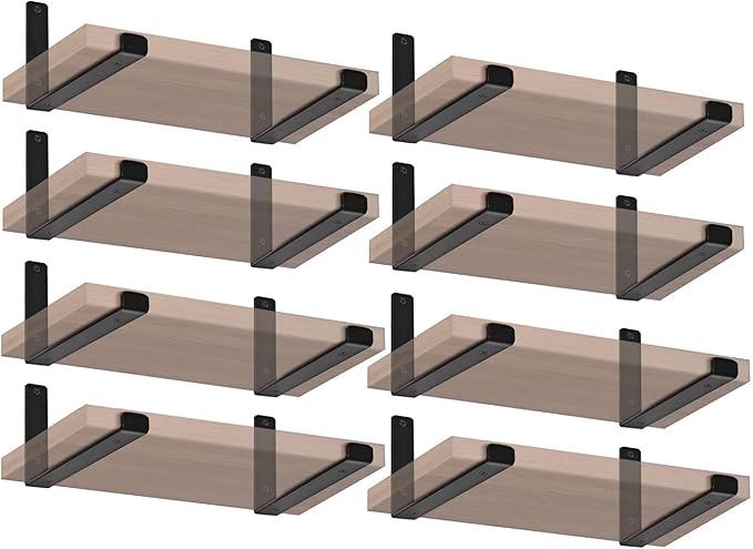 16 Pack - 5.5" L x 4" H x 1.5" W J Lip Shelf Brackets Rustic Farmhouse Iron Wall Floating Shelf Bracket Metal Shelf Bracket Industrial Shelf Supports with Screws Black