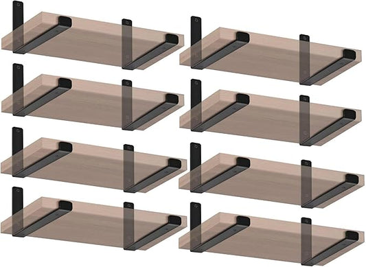 16 Pack - 5.5" L x 4" H x 1.5" W J Lip Shelf Brackets Rustic Farmhouse Iron Wall Floating Shelf Bracket Metal Shelf Bracket Industrial Shelf Supports with Screws Black
