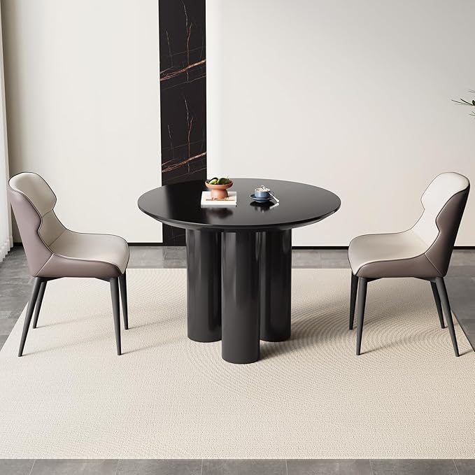 Miuuod 39.37" Black Round Dining Table Set, Mid Century Modern Round Dining Table for 4-6 Person for Kitchen Dining Room,Steel Legs, Coffee Table for Living Room,Office (1 Table with 2 Chairs)