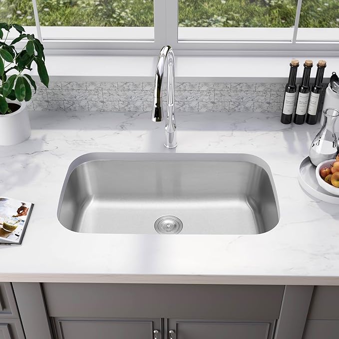 Undermount Kitchen Sink - 32 x18 x 9 Inch Stainless Steel Single Bowl Kitchen Sink, Large and Deep Round Corner Undermount Sink with Drain Assembly