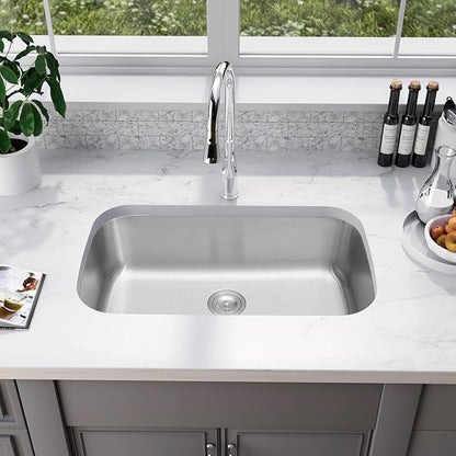 Undermount Kitchen Sink - 32 x18 x 9 Inch Stainless Steel Single Bowl Kitchen Sink, Large and Deep Round Corner Undermount Sink with Drain Assembly