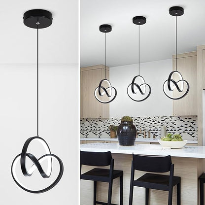 Modern LED Pendant Light Fixtures 6000K Pendant Lights Kitchen Island Lighting Adjustable Height Black Hanging Lamp for Dining Room Bedroom Living Room (1 Pack)