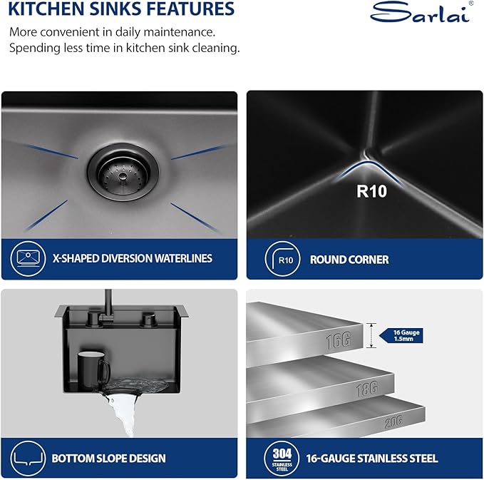 Sarlai Black Undermount Bar Sink - 15x17 Inch Outdoor Kitchen Sink RV Workstation Gunmetal Black 16 Gauge Stainless Steel Single Bowl Handmade Outdoor BBQ Sinks With Foldable Faucet