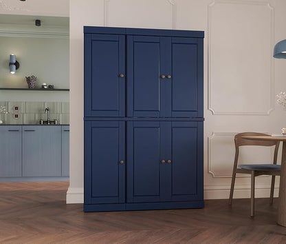 Palace Imports Solid Wood Kitchen Pantry Cabinet - 71.5" Tall, 48.5" Wide - Freestanding Storage Cupboard with Adjustable Shelves - Navy Blue, Renewable Eco-Friendly 100% Wood, Made in Brazil