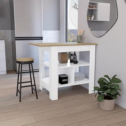 Kitchen Island Kitchen Table 35" H with 3 Open Shelves Large Robust Top Surface Sleek Sophisticated Design for Extra Counter Space Practical