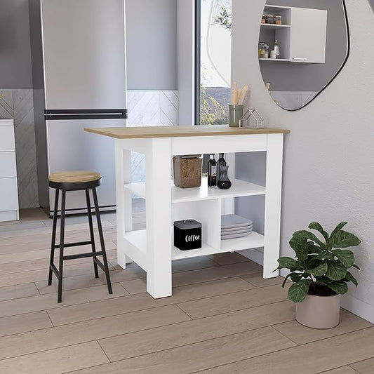 Kitchen Island Kitchen Table 35" H with 3 Open Shelves Large Robust Top Surface Sleek Sophisticated Design for Extra Counter Space Practical