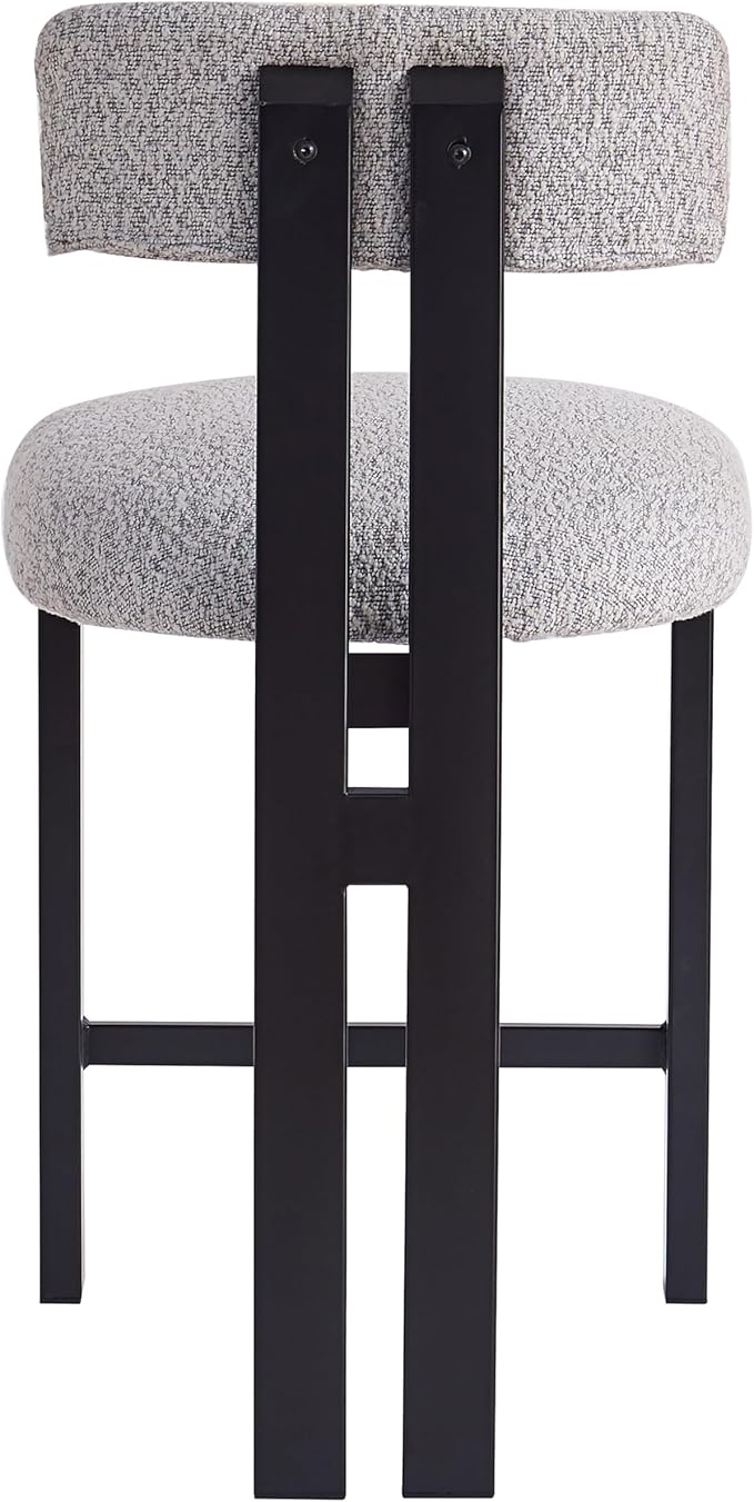 Set of 2 Modern Round Bar Stools with Low Back, 26.5" Height Upholstered Fabric Seats and Black Iron Frame for Kitchen Island, Dining Counter, Home Bar,Black+ Gray