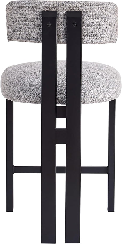 Set of 2 Modern Round Bar Stools with Low Back, 26.5" Height Upholstered Fabric Seats and Black Iron Frame for Kitchen Island, Dining Counter, Home Bar,Black+ Gray