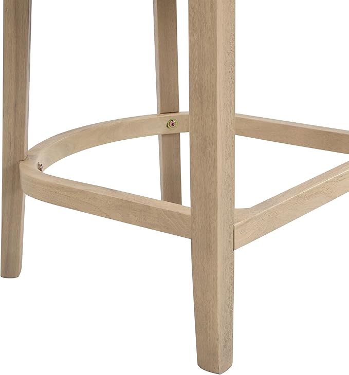 Set of 2 Upholstered Arm Counter Stools with Solid Rubberwood Frame & Natural Rattan Caned Back,Soft Padded Seating,Transitional Farmhouse Chairs for Kitchen Island Dining Room,25.5" H Natural Ash