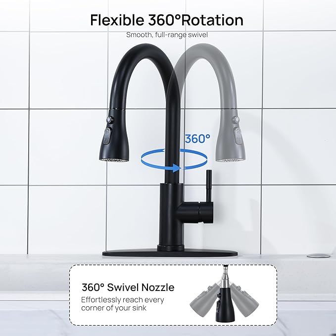 GAGALIFE Matte Black Kitchen Faucets with Pull Down Sprayer - High Pressure Blade Spray Kitchen Sink Faucet, High Arc Single Handle Stainless Steel Classic Pull Out Spray Kitchen Faucet 1 or 3 Hole