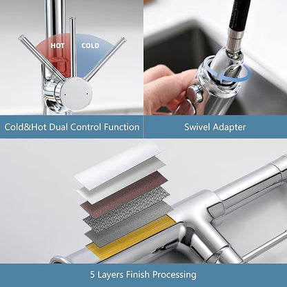 22‘’ Extra-Tall Polished Chrome Kitchen Faucets,Commercial High Arc Single Handle Kitchen Faucets with Pull Down Sprayer for Farmhouse Resist Stainless Professional Pre-Rinse