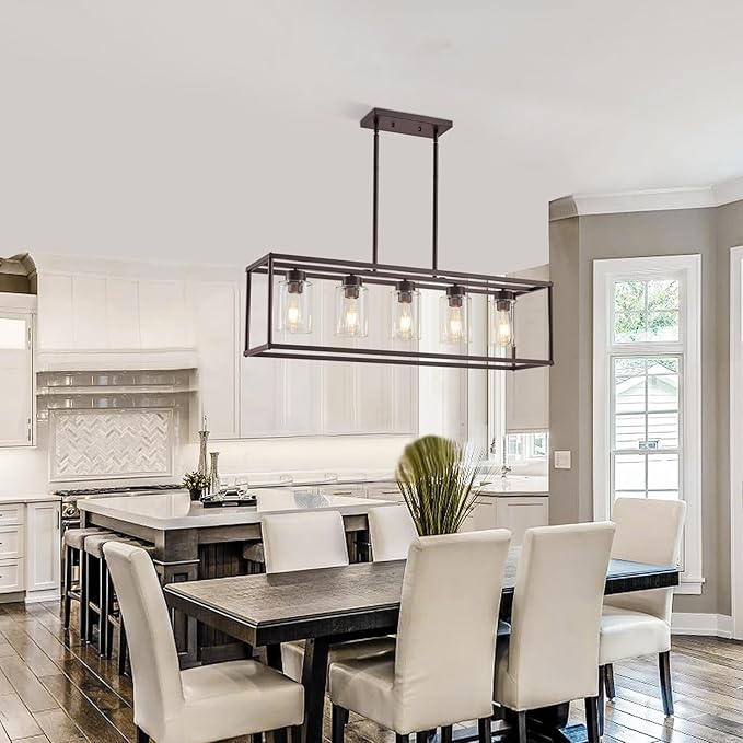 5 Light Oil Rubbed Bronze Dining Room Light Fixture Modern Farmhouse Chandelier Over Table Rectangle Kitchen Island Pendant Lighting Linear Chandelier Living Room Hanging Light Adjustable Height