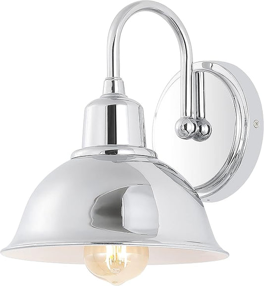 JONATHAN Y 8" Chrome Farmhouse Industrial 1-Light LED Vanity Wall Sconce for Bathroom Mirror Kitchen, Metal Shade, Dimmable Vintage Lighting, LED Bulb Included JYL7481A