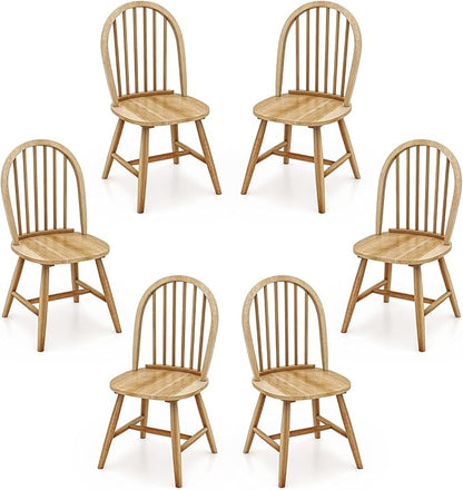 Safeplus 18" Oak Dining Chairs Set of 6, Wood Windsor Chair with Spindle Back for Country Farmhouse Kitchen Island