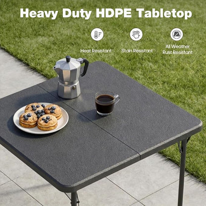 34" Square Folding Table for 4 Person, 330lbs Weight Capacity Foldable Table with HDPE Tabletop & Heavy-Duty Steel Legs, Large Portable Picnic Table for Indoor Outdoor Parties, Camping, Grey
