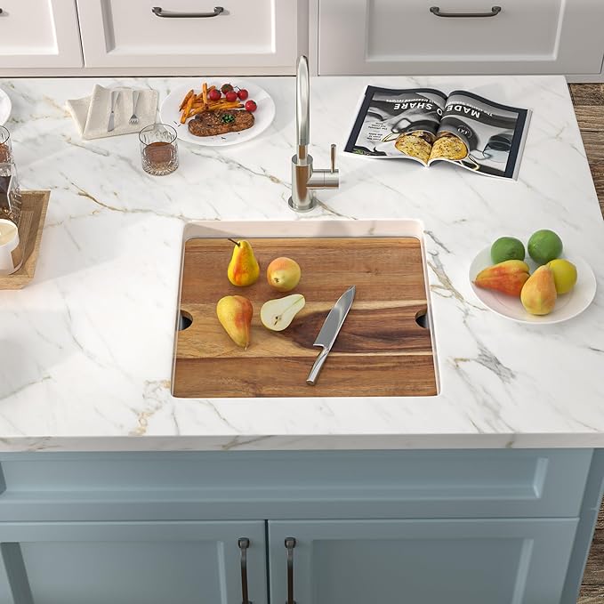 18"x18" Undermount Wet Bar Sink Workstation - White Granite Composite Quartz Classic Single Bowl Under Counter Small Kitchen Bar Prep RV Sink Basin