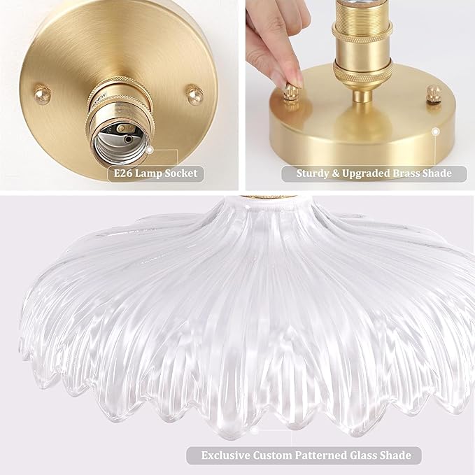Shenmoyl Semi Flush Mount Light, Gold Hallway Vintage Fixture With White Flower Glass, Bulb Included, 4.72" Base Modern Ceiling Light for Porch Corridor Kitchen Bedroom
