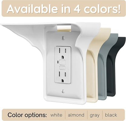 Storage Theory Power Perch Double Wall Outlet Shelf - Declutter & Reclaim Bathroom Counter Space - Alexa Stand, Apple Homepod Shelf, Toothbrush Holders Wall Mounted - Black, 2-Pack