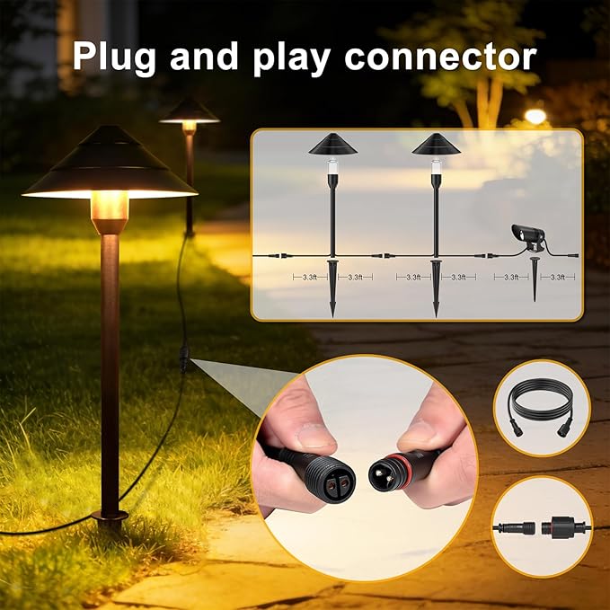 Low Voltage Landscape Lighting, 14-Pack Aluminum Path Lights with 72W Controller, 12 Pathway Lights+2 Spotlights, 140FT, 3000K, IP65 Waterproof, Timer & Remote, Plug and Play, 3-Year Warranty