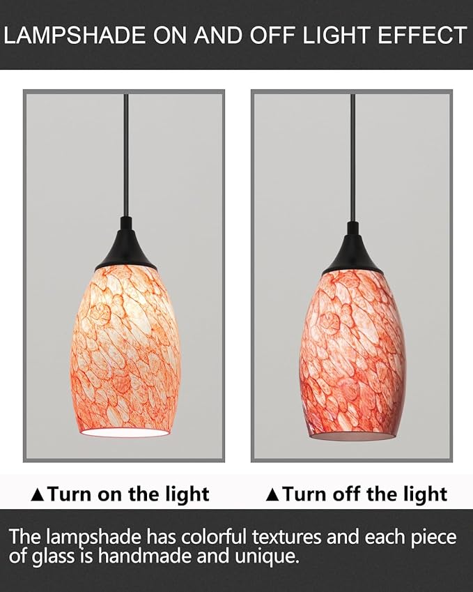 ANYLOVE Vintage Art Burgundy Pendant Lighting,1-Pack Hand Glass Hanging Light Fixture,Adjustable Cord for Kitchen,Hallway,Dining Room
