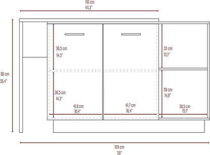 GOWE Chesterfield 2-Shelf 1-Drawer 3-Division Kitchen Island White