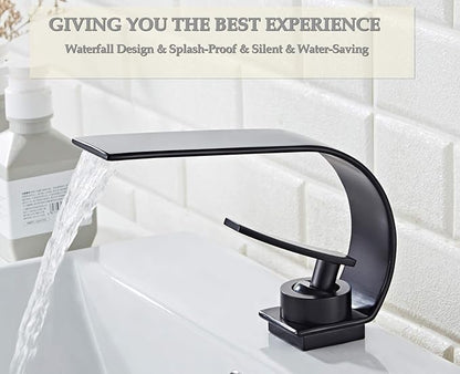 Becola Matte Black Modern Single Hole Bathroom Faucet, Low Arc Brass Ceramic Valve Vanity Sink Faucet, Single Handle 1 Hole / 3 Holes Hot and Cold Water Mixer Tap