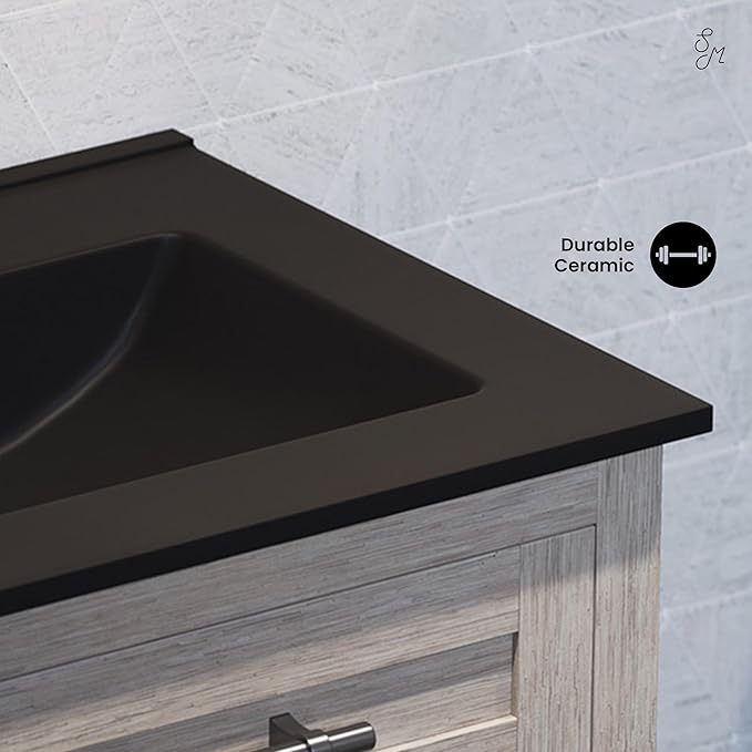 24" Ceramic Vanity Top with Three Holes in Matte Black