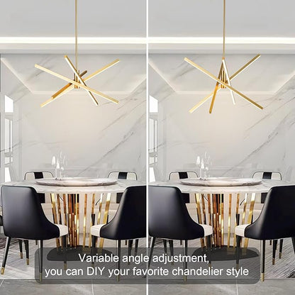Y'INSP Gold Sputnik Chandeliers Modern LED Linear Chandelier Light 4 Light Pendant Light for Dining Room Foyer Kitchen Island Bedroom Living Room Gold Sputnik Light Fixture