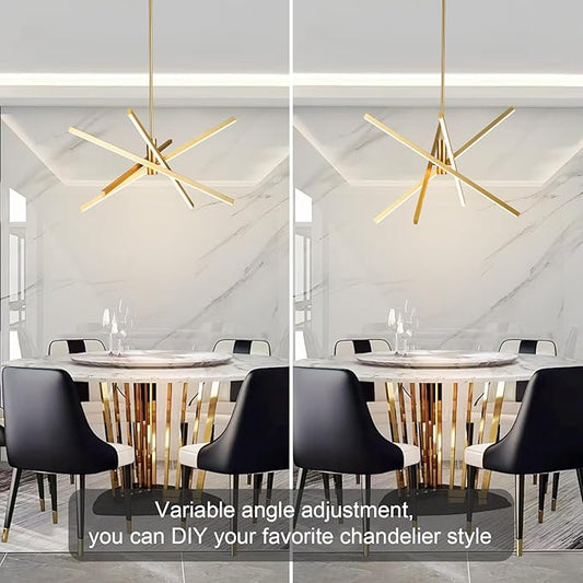 Y'INSP Gold Sputnik Chandeliers Modern LED Linear Chandelier Light 4 Light Pendant Light for Dining Room Foyer Kitchen Island Bedroom Living Room Gold Sputnik Light Fixture