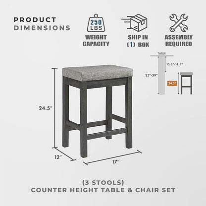 Lexicon Oreille Bar Table with Stools Set, Modern Console Table with Stools - 4-Piece Set with 2 USB Ports & A/C Power Outlets, Counter Height, Discrete Drawer, Perfect Dining Room & Kitchen Gray