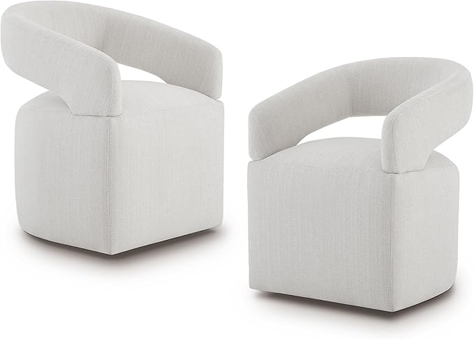 KISLOT Upholstered Dining Chairs with Casters, Modern Barrel Side Armchair with Rollers for Dining Room, Bedroom, Kitchen, Reading Room, Linen, Set of 2