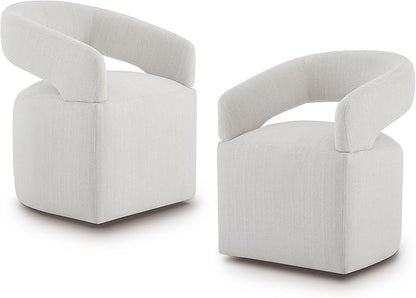 KISLOT Upholstered Dining Chairs with Casters, Modern Barrel Side Armchair with Rollers for Dining Room, Bedroom, Kitchen, Reading Room, Linen, Set of 2