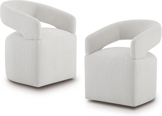 KISLOT Upholstered Dining Chairs with Casters, Modern Barrel Side Armchair with Rollers for Dining Room, Bedroom, Kitchen, Reading Room, Linen, Set of 2