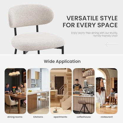 Upholstered Dining Chairs Set of 2, Modern Fabric Kitchen Chairs with Curved Backrest and Cushioned Seat, Sturdy Metal Legs, Comfortable Accent Chairs for Kitchen Dining Room, Living Room,Beige