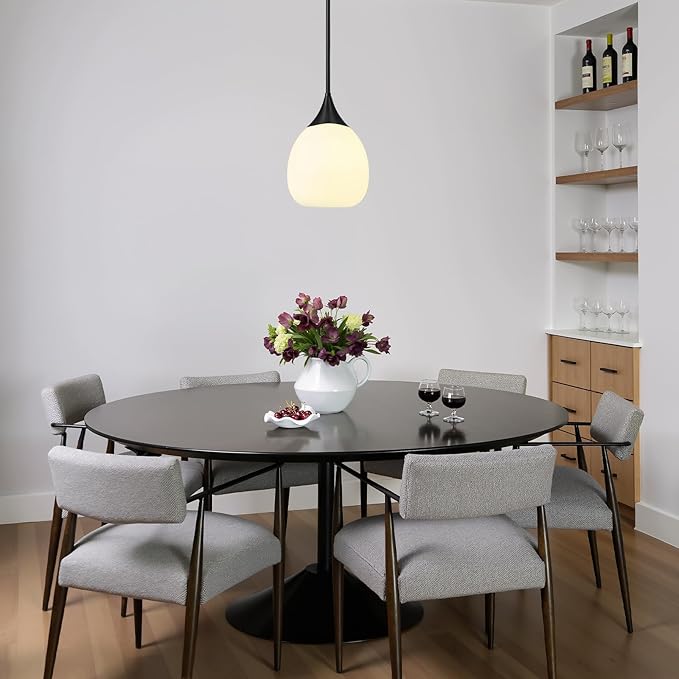 Kitchen Island Pendant Light: Mid Century Matte Black Hanging Light Fixtures with Frosted Glass Globe - 10 Inch Farmhouse Chandeliers Ceiling Lighting for Dining Room