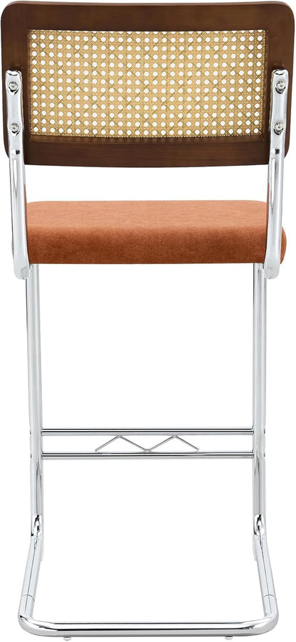 Counter Height Dining Set with Rattan Back Stools,Bar Table with 2 Drawers,Upholstered Kitchen Island Chairs,Chrome Cantilever Frame,Modern Furniture for Dining Room (No Table,4 Coffee Chairs)