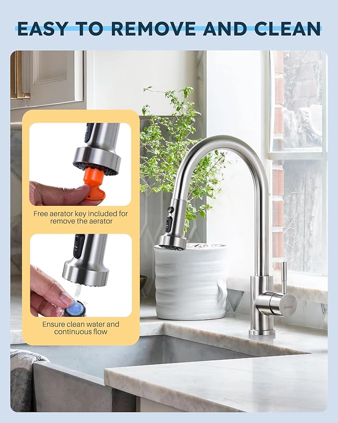 Stainless Steel Kitchen Faucet Head: ARCORA 3-Function Kitchen Faucet Head Replacement with 13 Adapters - Brushed Nickel Pull Down Spray Head Compatible with Moen, Delta, American Standard Faucets