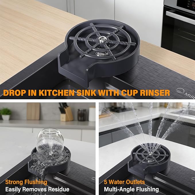 Drop In Kitchen Sink with Faucet, 29.5x17.7x10" Basin Depth Undermount Kitchen Sinks, Stainless Steel Sink with Cup Washer, Drain Strainer, Cutting Board, Colander, Storage Basket & Roll-up Rack
