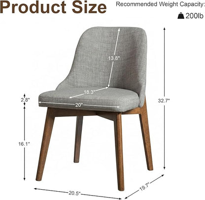 Casaphoria Set of 2 Upholstered Dining Chairs, Light Grey Fabric Kitchen Chairs with Walnut Wood Legs, Modern Accent Chairs for Dining Room, Living Room or Kitchen