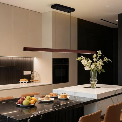 39" Wood Linear Pendant Light Fixtures, Modern 24W LED Dimmable Pendant Lights Kitchen Island, Wood Linear Hanging Chandelier for Dining Room, Kitchen Island, Bar, Pool Table-Walnut