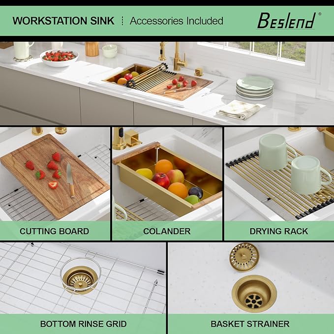 30 Granite Composite Kitchen Sink - Beslend 30x22 Drop In White Kitchen Sink, Topmount Granite Luxury Above Counter Worksation White Sinks Easy Clean Quartz Dish Basin for Kitchen Remodel