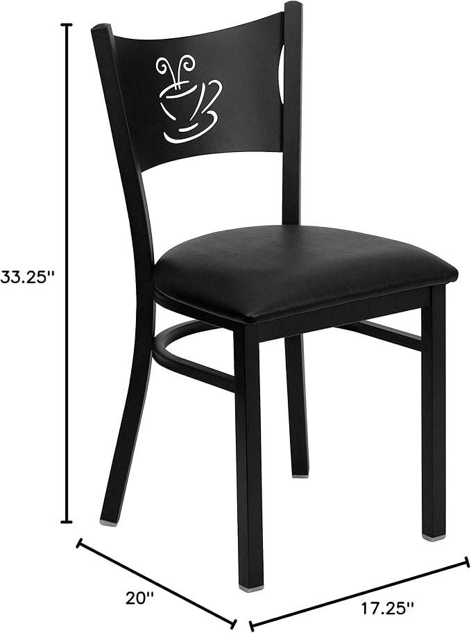 Flash Furniture HERCULES Series Black Coffee Back Metal Restaurant Chair - Walnut Wood Seat