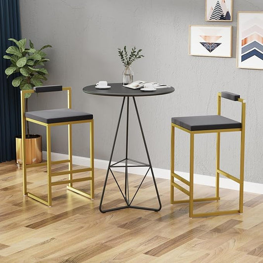 Set of 2 Stools with Backrest & Footrest Counter Height Velvet Upholstered Dining Chairs for Kitchen Island (Gold & Gray)