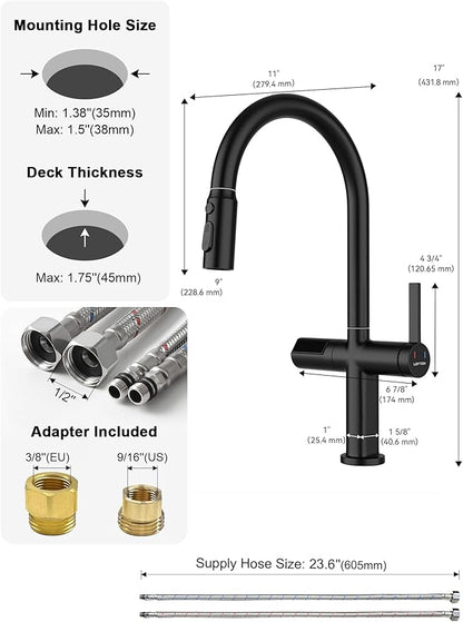 Lefton Touchless Pull-Out Kitchen Faucet, Hands Free Motion Sensor Activated, Battery-Free Temperature Display, KF2206 (Contemporary, Matte Black)