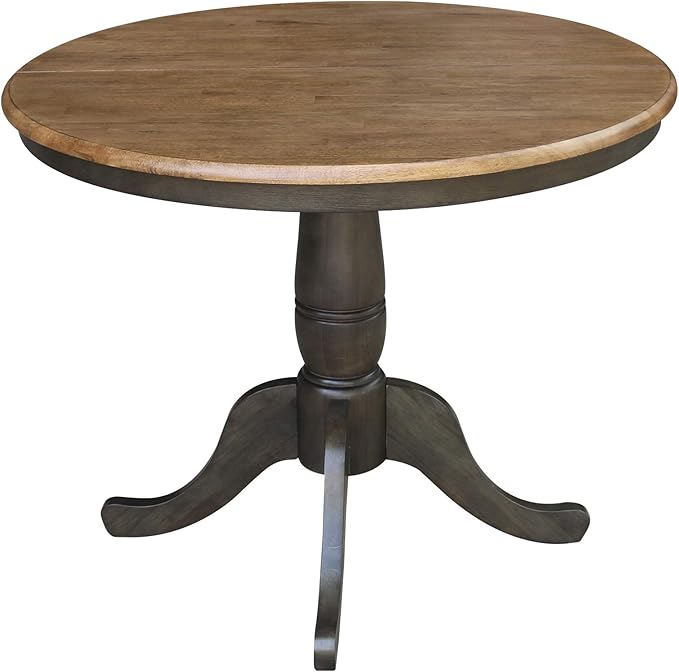 IC INTERNATIONAL CONCEPTS 36" Round Wood Dining Table with 12" Leaf in Hickory/Washed Coal