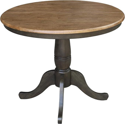IC INTERNATIONAL CONCEPTS 36" Round Wood Dining Table with 12" Leaf in Hickory/Washed Coal
