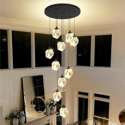10-Lights Crystal Chandeliers for Living Room 120 inches Black Long Staircase Chandelier Foyer Entrance Crystal Ceiling Chandeliers LED Dimmable 3000-6000K