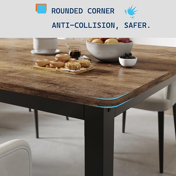 GarveeHome 78.7 in Industrial Dining Table for 6, Wooden Long Dinner Table with Mortise Tenon Design, Kitchen Table with Sturdy Metal Legs, for Dining Room Home Office Living Room, Retro